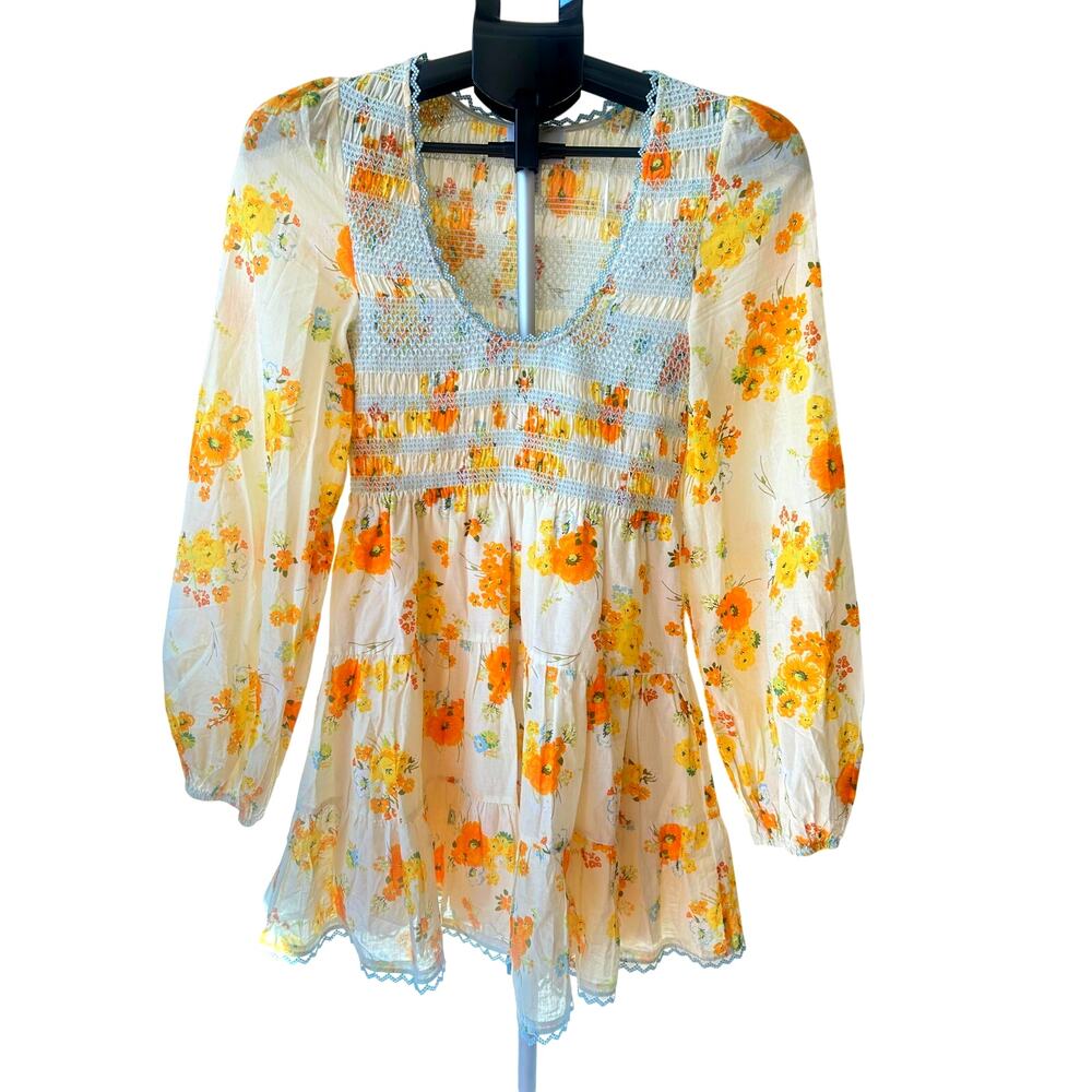 RARE Alice McCall Cinnamon Grl Mini Dress Yellow Floral Smocked 2